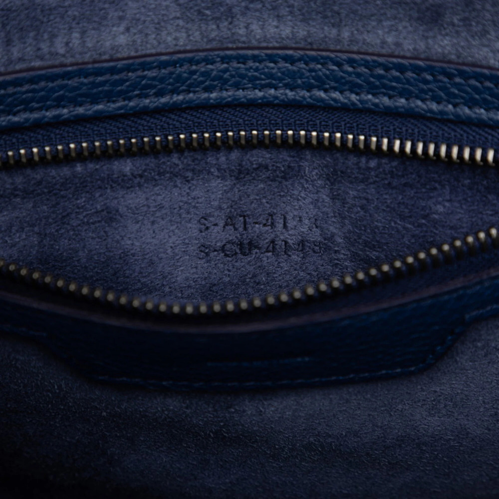Celine Luggage Micro Shopper Handbag Tote Bag Navy Leather Women's CELINE - Picture 6 of 7